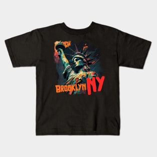 Statue of Liberty in Brooklyn NY Street Art Graffiti Style oil painting Kids T-Shirt